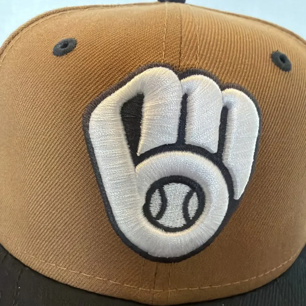 New Era 59FIFTY Milwaukee Brewers Fitted Hat MLB Brown/Black Size 7 1/4